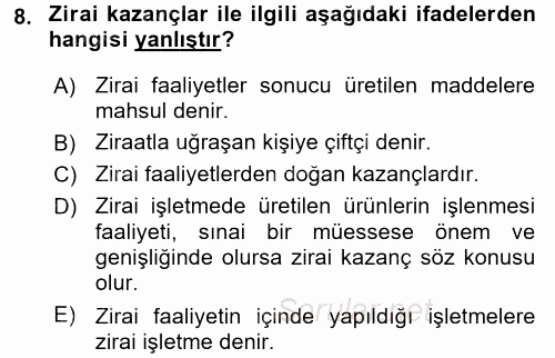 Türk Vergi Sistemi 2016 - 2017 Ara Sınavı 8.Soru