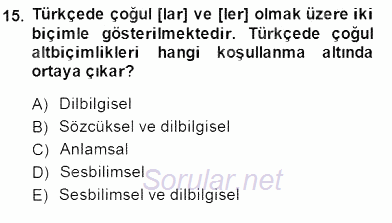 Genel Dilbilim 1 2014 - 2015 Ara Sınavı 15.Soru