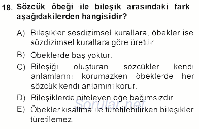 Genel Dilbilim 1 2014 - 2015 Ara Sınavı 18.Soru