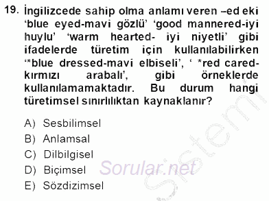 Genel Dilbilim 1 2014 - 2015 Ara Sınavı 19.Soru