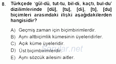 Genel Dilbilim 1 2014 - 2015 Ara Sınavı 8.Soru