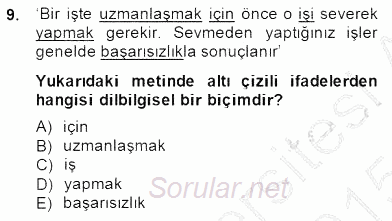 Genel Dilbilim 1 2014 - 2015 Ara Sınavı 9.Soru
