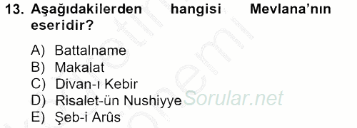 Kültür Tarihi 2012 - 2013 Ara Sınavı 13.Soru