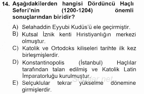Kültür Tarihi 2012 - 2013 Ara Sınavı 14.Soru