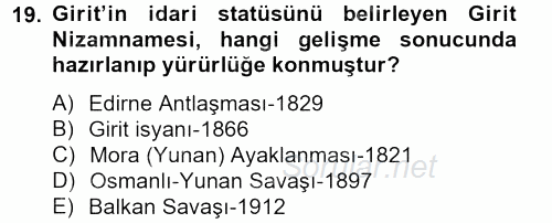 Osmanlı Tarihi (1789-1876) 2012 - 2013 Dönem Sonu Sınavı 19.Soru