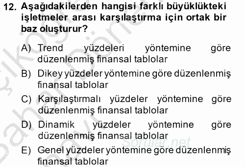 Finansal Tablolar Analizi 2014 - 2015 Ara Sınavı 12.Soru