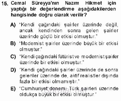 Cumhuriyet Dönemi Türk Şiiri 2013 - 2014 Ara Sınavı 15.Soru