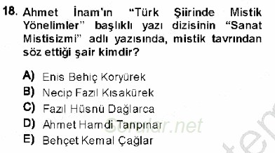Cumhuriyet Dönemi Türk Şiiri 2013 - 2014 Ara Sınavı 18.Soru