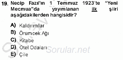 Cumhuriyet Dönemi Türk Şiiri 2013 - 2014 Ara Sınavı 19.Soru