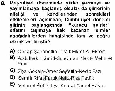Cumhuriyet Dönemi Türk Şiiri 2013 - 2014 Ara Sınavı 8.Soru