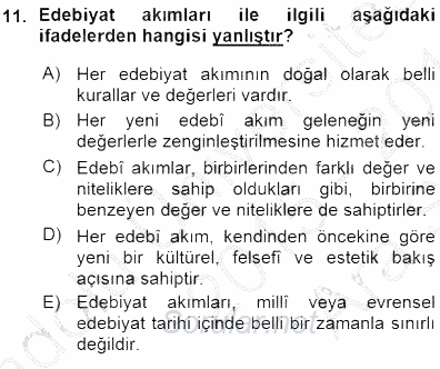 Yeni Türk Edebiyatına Giriş 1 2015 - 2016 Ara Sınavı 11.Soru