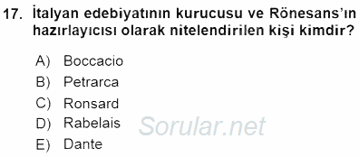 Yeni Türk Edebiyatına Giriş 1 2015 - 2016 Ara Sınavı 17.Soru