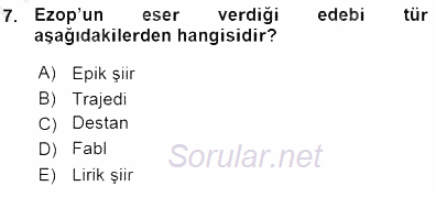 Yeni Türk Edebiyatına Giriş 1 2015 - 2016 Ara Sınavı 7.Soru