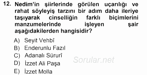 XVIII. Yüzyıl Türk Edebiyatı 2012 - 2013 Ara Sınavı 12.Soru