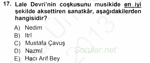 XVIII. Yüzyıl Türk Edebiyatı 2012 - 2013 Ara Sınavı 17.Soru