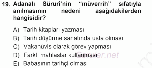 XVIII. Yüzyıl Türk Edebiyatı 2012 - 2013 Ara Sınavı 19.Soru
