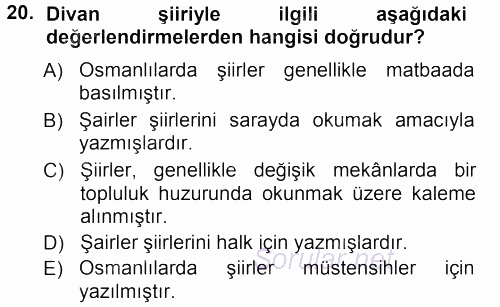 XVIII. Yüzyıl Türk Edebiyatı 2012 - 2013 Ara Sınavı 20.Soru