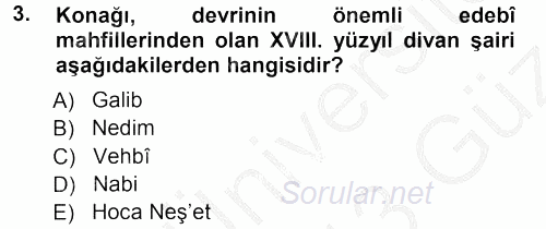 XVIII. Yüzyıl Türk Edebiyatı 2012 - 2013 Ara Sınavı 3.Soru