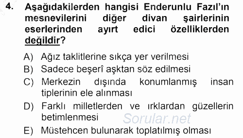XVIII. Yüzyıl Türk Edebiyatı 2012 - 2013 Ara Sınavı 4.Soru