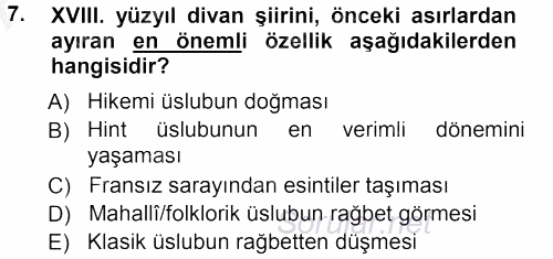 XVIII. Yüzyıl Türk Edebiyatı 2012 - 2013 Ara Sınavı 7.Soru