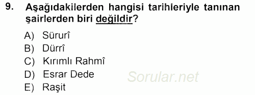 XVIII. Yüzyıl Türk Edebiyatı 2012 - 2013 Ara Sınavı 9.Soru