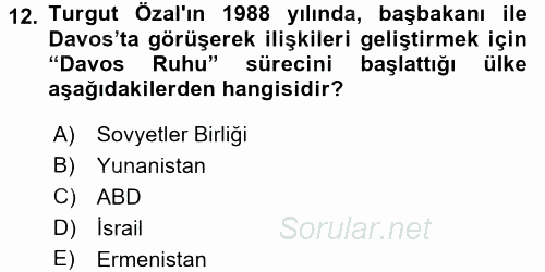 Türkiye Cumhuriyeti Siyasî Tarihi 2015 - 2016 Dönem Sonu Sınavı 12.Soru