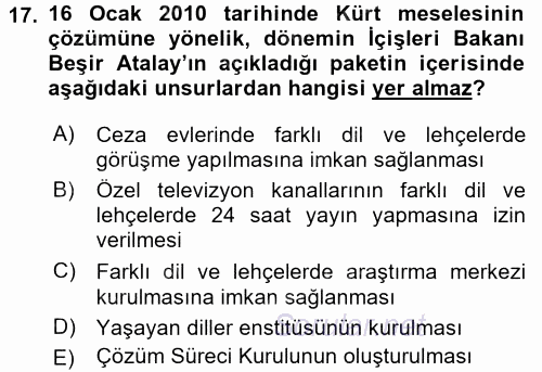 Türkiye Cumhuriyeti Siyasî Tarihi 2015 - 2016 Dönem Sonu Sınavı 17.Soru