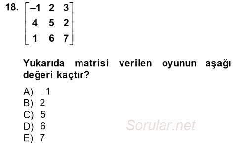 Matematik 2 2013 - 2014 Dönem Sonu Sınavı 18.Soru