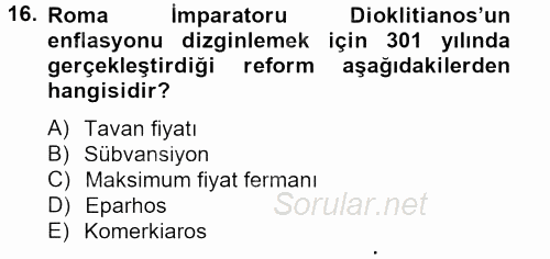 Bizans Tarihi 2012 - 2013 Dönem Sonu Sınavı 16.Soru