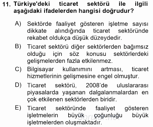 Türkiye Ekonomisi 2016 - 2017 Dönem Sonu Sınavı 11.Soru