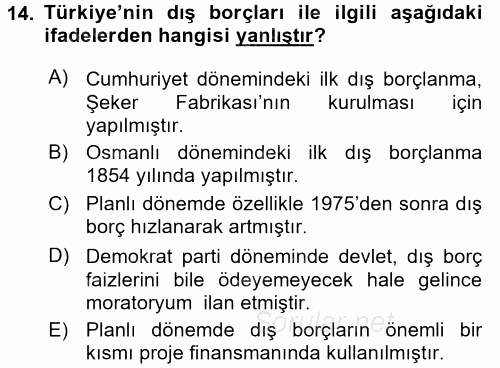 Türkiye Ekonomisi 2016 - 2017 Dönem Sonu Sınavı 14.Soru