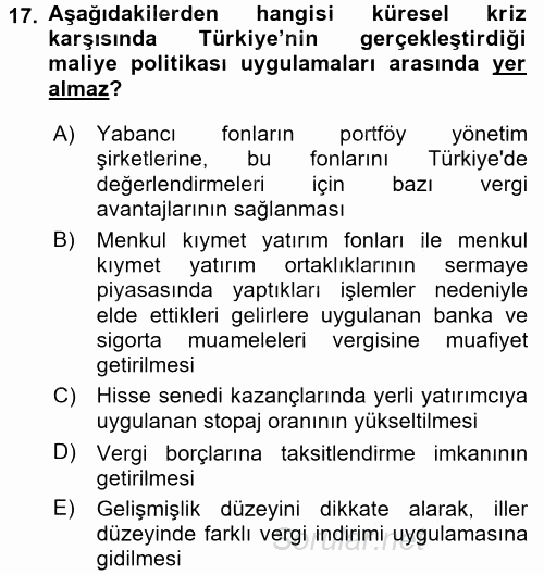 Türkiye Ekonomisi 2016 - 2017 Dönem Sonu Sınavı 17.Soru