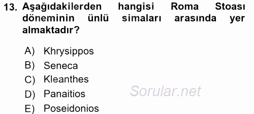 İlkçağ Felsefesi 2017 - 2018 Dönem Sonu Sınavı 13.Soru