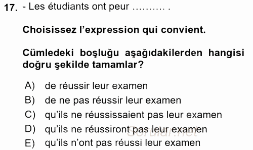 Fransızca 2 2015 - 2016 Dönem Sonu Sınavı 17.Soru
