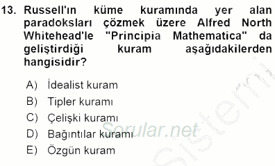 Çağdaş Felsefe 1 2015 - 2016 Ara Sınavı 13.Soru