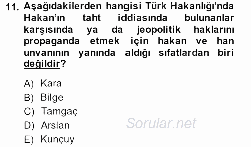 İlk Müslüman Türk Devletleri 2013 - 2014 Dönem Sonu Sınavı 11.Soru