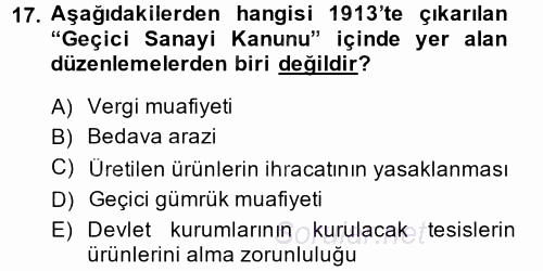 Atatürk İlkeleri Ve İnkılap Tarihi 1 2014 - 2015 Dönem Sonu Sınavı 17.Soru