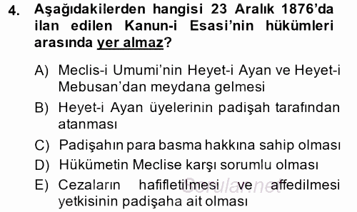 Atatürk İlkeleri Ve İnkılap Tarihi 1 2014 - 2015 Dönem Sonu Sınavı 4.Soru