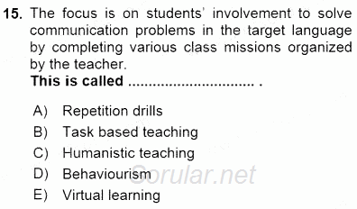 Özel Öğretim Yöntemleri 2015 - 2016 Dönem Sonu Sınavı 15.Soru