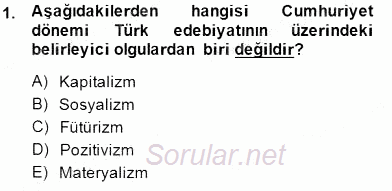 Cumhuriyet Dönemi Türk Şiiri 2014 - 2015 Dönem Sonu Sınavı 1.Soru
