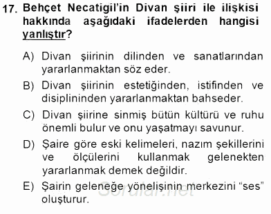 Cumhuriyet Dönemi Türk Şiiri 2014 - 2015 Dönem Sonu Sınavı 17.Soru