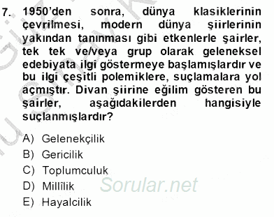 Cumhuriyet Dönemi Türk Şiiri 2014 - 2015 Dönem Sonu Sınavı 7.Soru