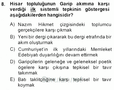 Cumhuriyet Dönemi Türk Şiiri 2014 - 2015 Dönem Sonu Sınavı 8.Soru