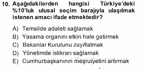 Türk Anayasa Hukuku 2014 - 2015 Dönem Sonu Sınavı 10.Soru