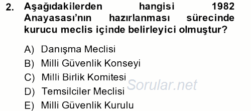 Türk Anayasa Hukuku 2014 - 2015 Dönem Sonu Sınavı 2.Soru