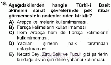 XVI-XIX. Yüzyıllar Türk Dili 2012 - 2013 Dönem Sonu Sınavı 18.Soru