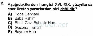 XVI-XIX. Yüzyıllar Türk Dili 2012 - 2013 Dönem Sonu Sınavı 2.Soru