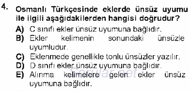 XVI-XIX. Yüzyıllar Türk Dili 2012 - 2013 Dönem Sonu Sınavı 4.Soru