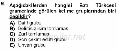 XVI-XIX. Yüzyıllar Türk Dili 2012 - 2013 Dönem Sonu Sınavı 9.Soru