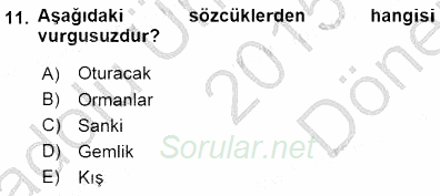 Türkçe Sözlü Anlatım 2015 - 2016 Dönem Sonu Sınavı 11.Soru